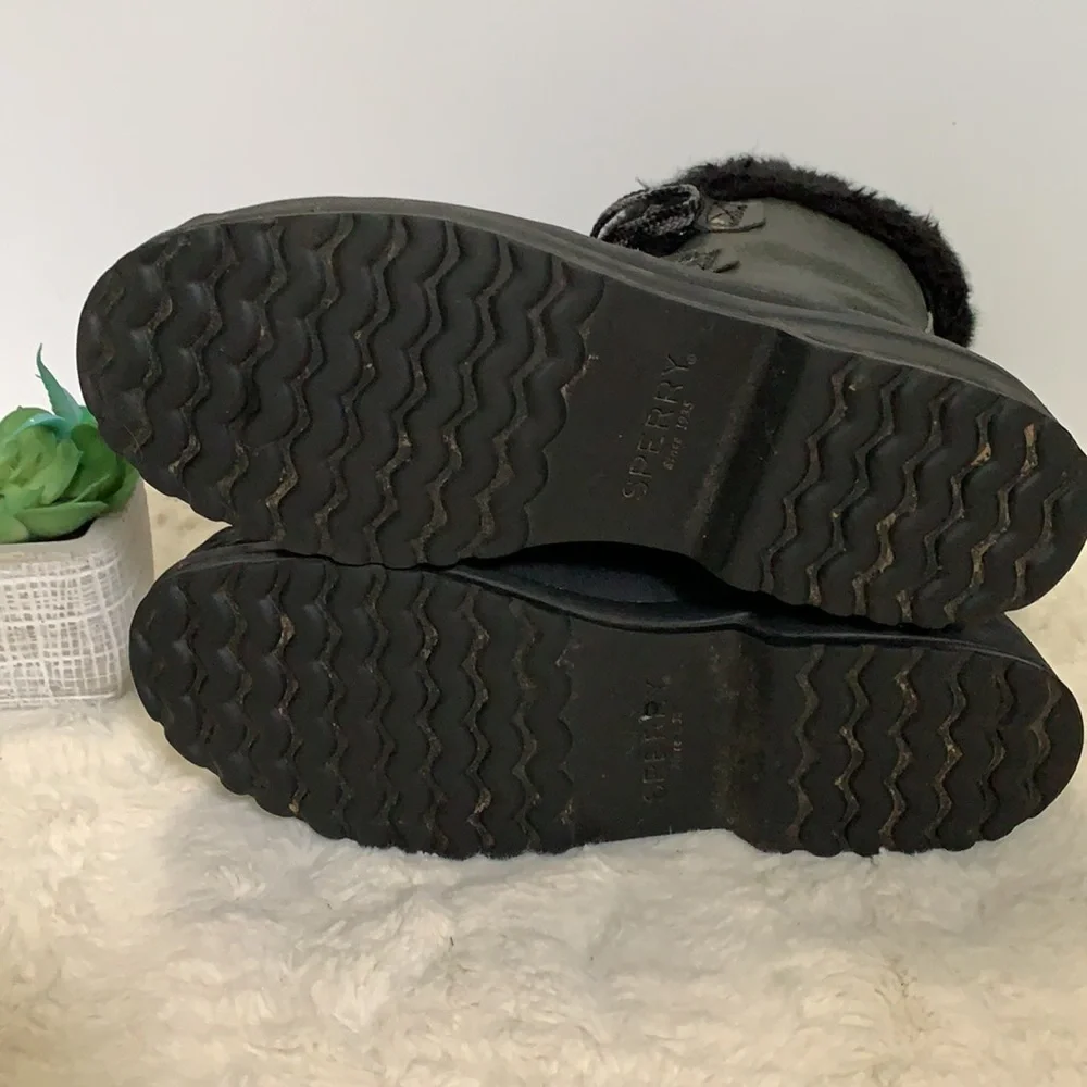 SPERRY Maritime black fur gray Leather Winter Boots